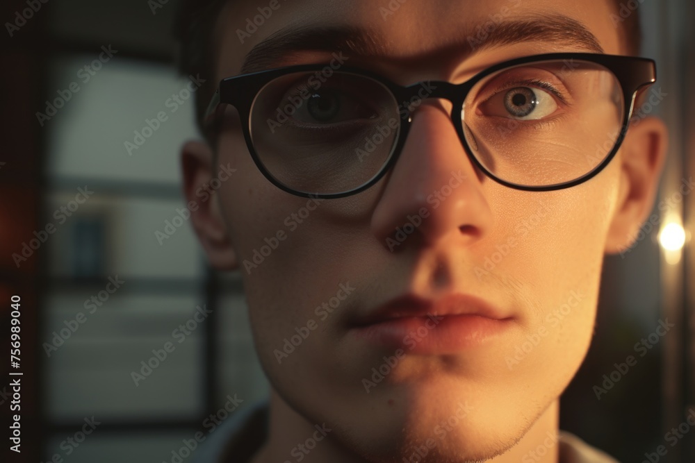 Man with glasses is looking at camera Man with glasses is looking at camera