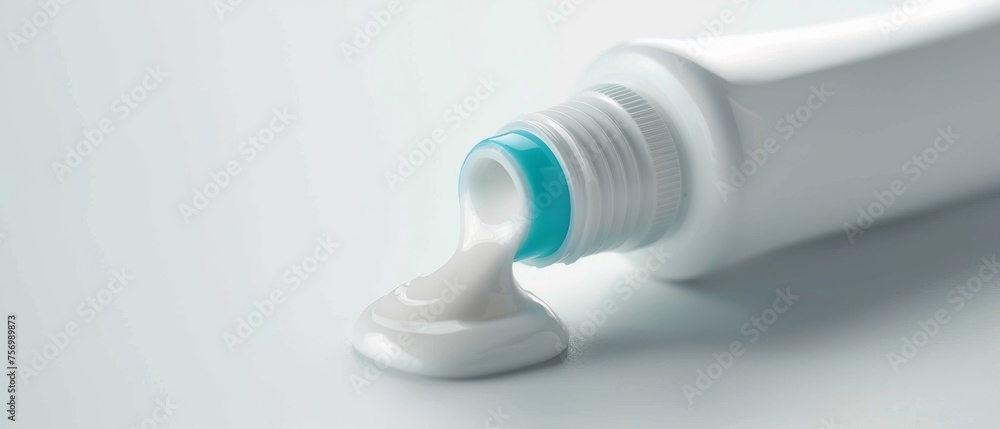 Close up of toothpaste tube on white surface Close up of toothpaste tube on white surface