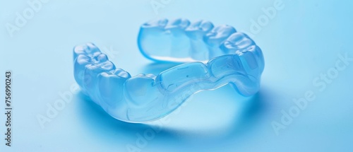 Closeup of light blue dental mouth guard for bite correction photo