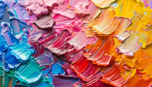 Colorful oil painting with rainbow colors fragment of abstract artwork on a palette serves as an abstract art background