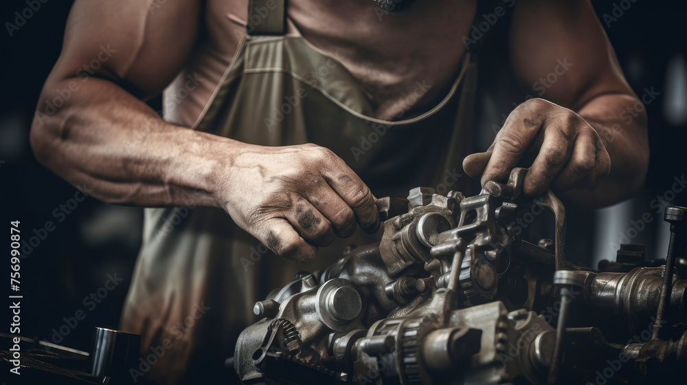 Male mechanic looking at car engine Male mechanic looking at car engine
