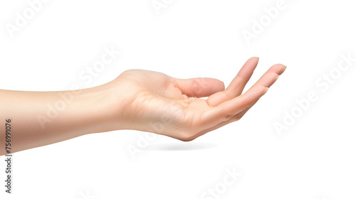 Close-Up of Beautiful Woman's Hand with Palm Up, Isolated on White Background, Symbolizing Beauty and Femininity, Generative AI