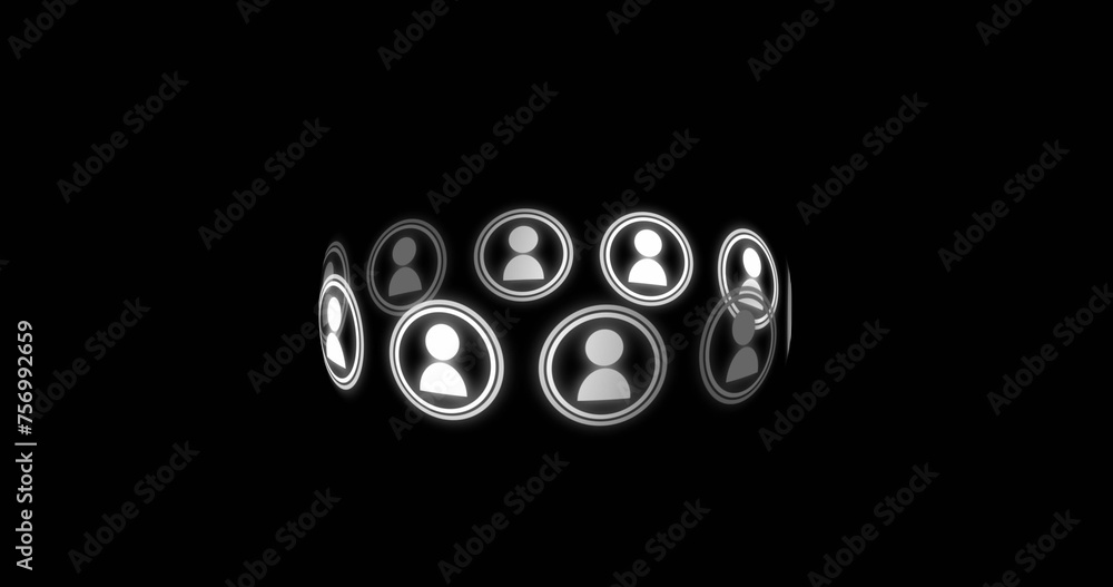 Digital image of ten vector icons of people moving in circle on black background