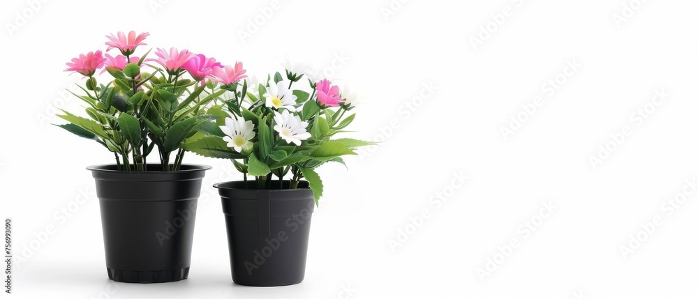 Fake flower pot on white background