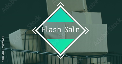 Image of flash sale text over gift boxes in trolley