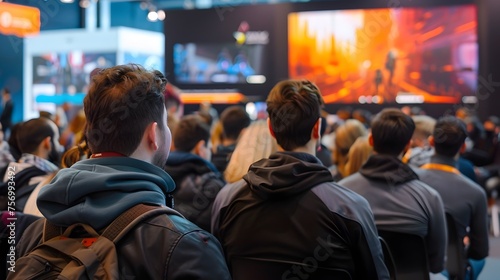 Engrossed Audience Watching Gaming Event at Innovative Tech Expo