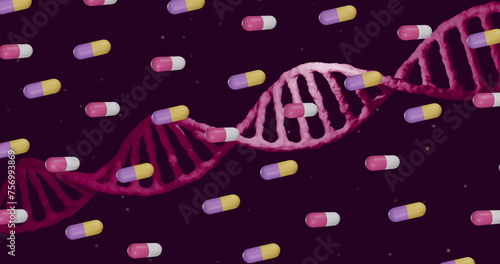 Image of 3d micro of tablets and dna strand