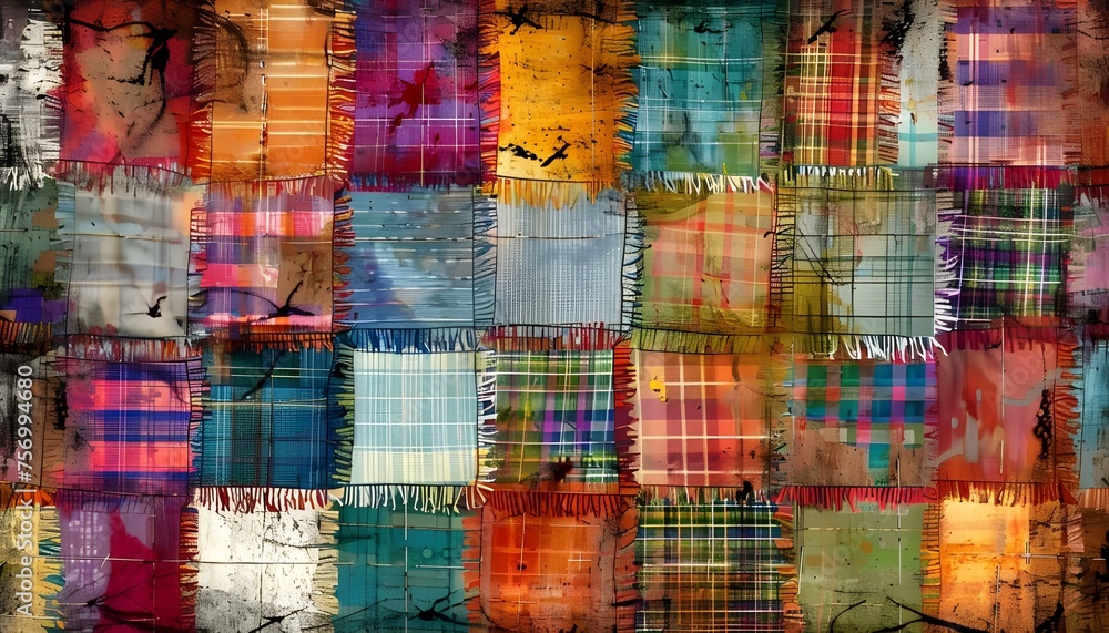 Grunge wavy colorful quilt weave plaid with fringe Grunge wavy colorful quilt weave plaid with fringe