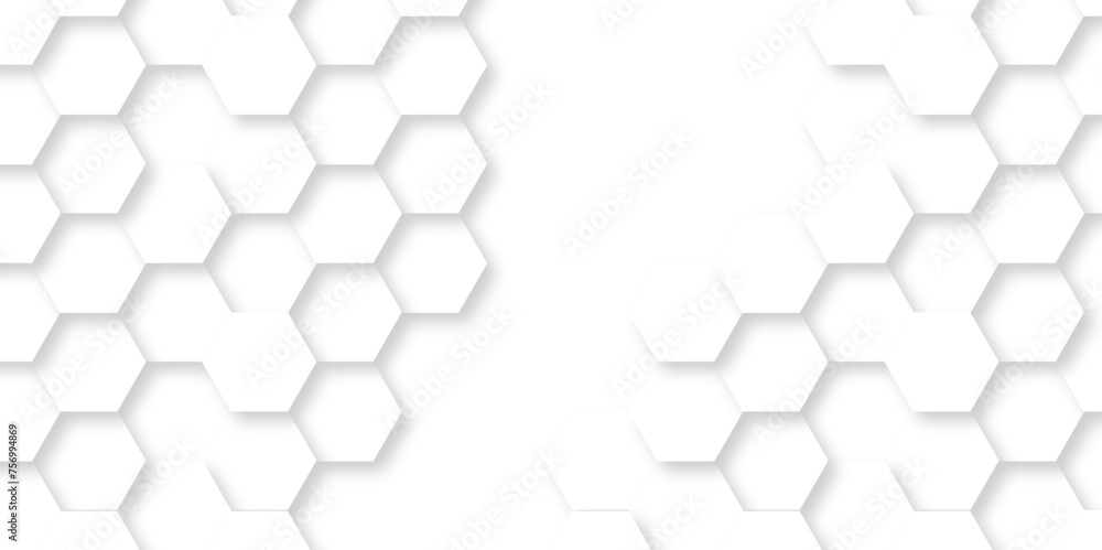 Vector White Hexagonal Background. Luxury transparent Pattern. 3D Futuristic abstract honeycomb mosaic white background. geometric mesh cell texture. modern futuristic wallpaper. - obrazy, fototapety, plakaty 