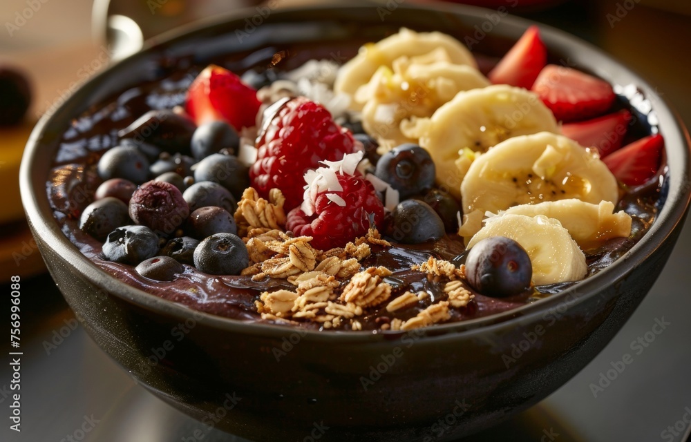 Nutrient-Packed Vegan Acai Bowl with Bananas, Berries, and Granola - Energizing Breakfast Option Nutrient-Packed Vegan Acai Bowl with Bananas, Berries, and Granola - Energizing Breakfast Option