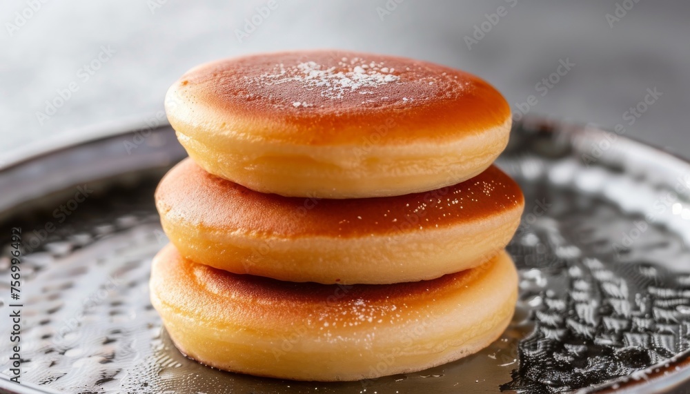 Japanese dorayaki is a bean paste pancake on a white background Japanese dorayaki is a bean paste pancake on a white background