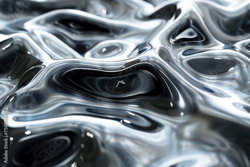 The background has a smooth and smoothly flowing surface reminiscent of melting metal.