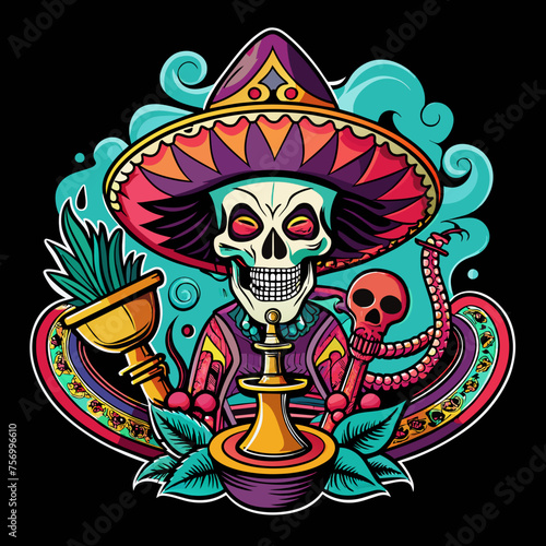 Mariachi Music to Malevolent Spirits: Transform Hookah Horror into a Mexican Masterpiece for Your T-Shirt Sticker