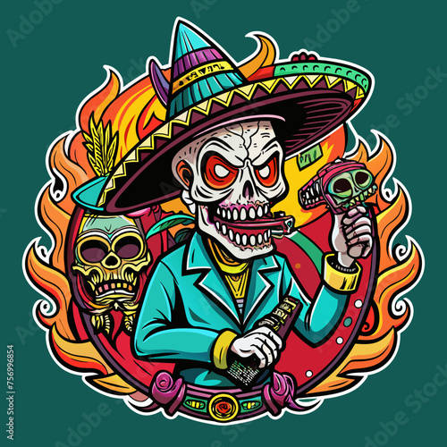 Mariachi Music to Malevolent Spirits: Transform Hookah Horror into a Mexican Masterpiece for Your T-Shirt Sticker