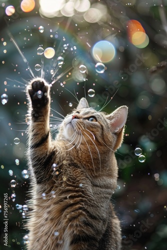Cat wizard in a magical duel with a sprinkler