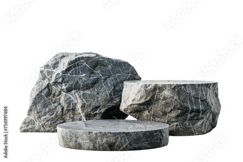 Flat realistic stone rock podium with a rugged texture, suitable for showcasing products with a natural and robust theme, cut out transparent background