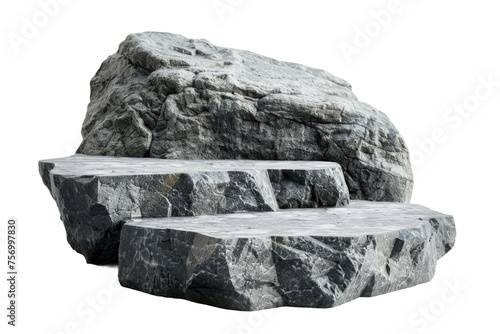 Flat realistic stone rock podium with a rugged texture, suitable for showcasing products with a natural and robust theme, cut out transparent background