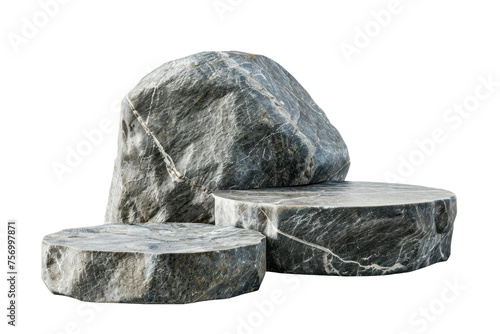 Flat realistic stone rock podium with a rugged texture, suitable for showcasing products with a natural and robust theme, cut out transparent background
