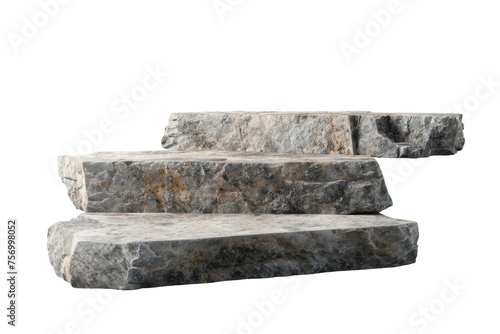 Flat realistic stone rock podium with a rugged texture, suitable for showcasing products with a natural and robust theme, cut out transparent background