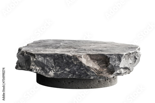 Flat realistic stone rock podium with a rugged texture, suitable for showcasing products with a natural and robust theme, cut out transparent background
