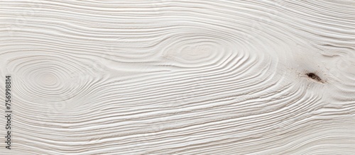A detailed closeup of a white piece of hardwood flooring featuring a beautiful swirl pattern, resembling a landscape. The wood stain enhances the fluid pattern on the plywood