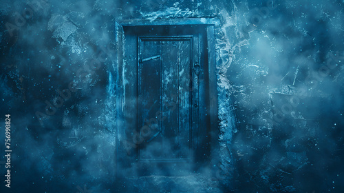 Weathered Old Wooden Door in Blue Hue with Vintage Flair Amidst Creative Background, Generative AI