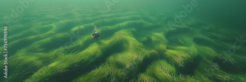 Underwater world, seaweeds and water plants waving in idyllic clean waters.