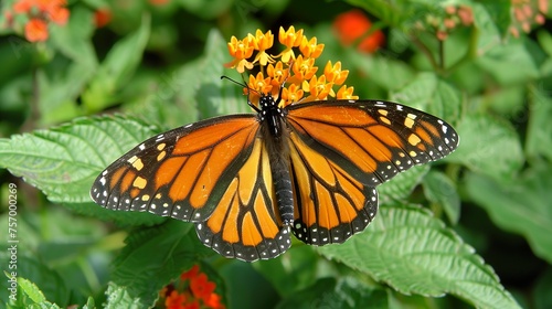 Monarch butterfly .Danaus plexippus.resting on a flowering plant in a butterfly pavilion © Photock Agency
