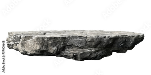 Flat realistic stone rock podium with a rugged texture, suitable for showcasing products with a natural and robust theme, cut out transparent background