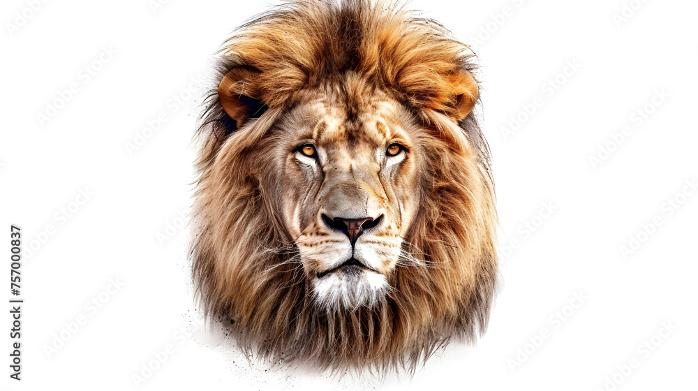 Lion Head Illustration Isolated on White Background, Majestic Wild Animal Portrait with Fierce Expression, Powerful Wildlife Symbol, Detailed Digital Drawing, Creative Artwork, Generative AI

