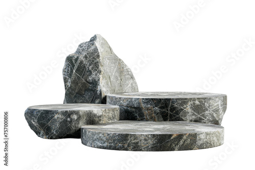 Flat realistic stone rock podium with a rugged texture, suitable for showcasing products with a natural and robust theme, cut out transparent background