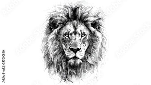 Lion Head Illustration Isolated on White Background  Majestic Wild Animal Portrait with Fierce Expression  Powerful Wildlife Symbol  Detailed Digital Drawing  Creative Artwork  Generative AI  