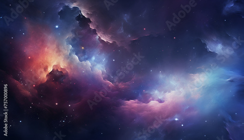Colorful galaxy with nebula, shiny stars, and heavy clouds. Nebula galaxy night sky background banner or wallpaper
