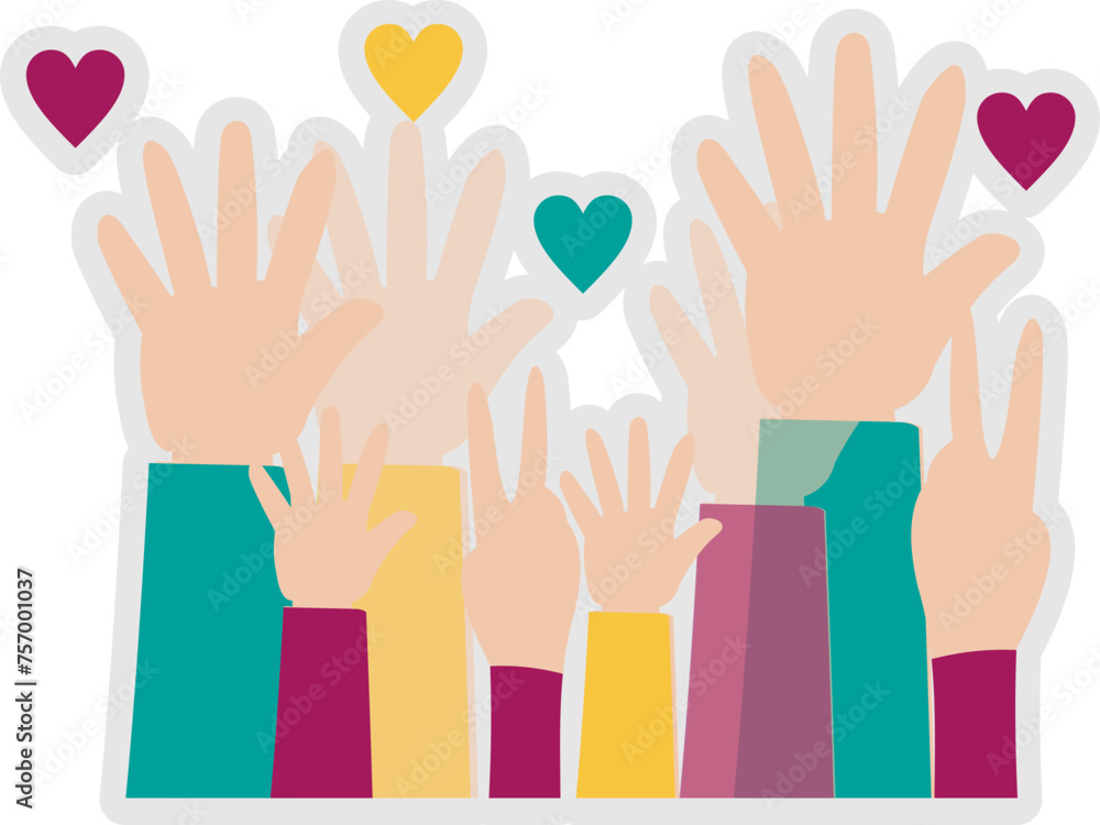 Obraz premium Human Hands Raised with Differents Colors Sticker 