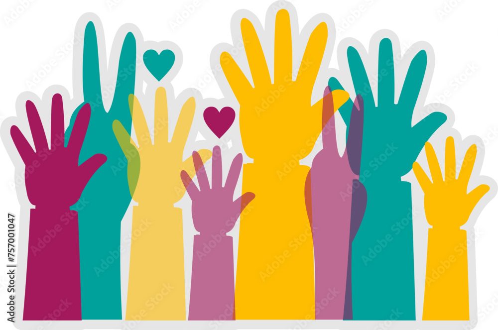 Fototapeta premium Human Hands Raised with Differents Colors Sticker 