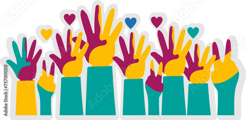 Human Hands Raised with Differents Colors Sticker 
