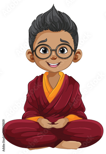 Cartoon of a happy child meditating peacefully