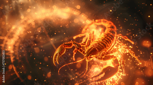 Scorpio Depicted with a Scorpion Ready to Strike, Astrological Zodiac Sign Symbolizing Passionate and Determined Personality Traits, Mystical and Mysterious Constellation Illustration, Generative AI