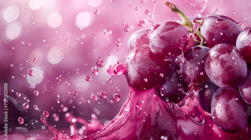 Splash of Grape Juice Flowing with Copyspace, Refreshing Purple Beverage in Motion, Liquid Drink Concept for Advertisement and Promotion, Isolated on White Background, Generative AI