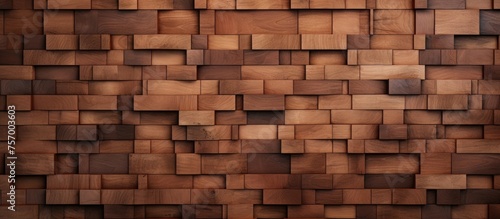 A closeup shot showcasing the intricate pattern of brown hardwood squares forming a brickworklike design on the wooden wall