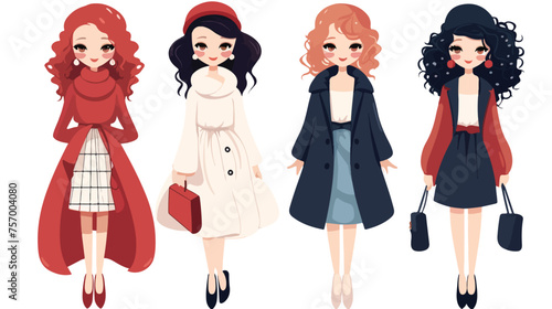 Fashion cute girls flat vector isolated on white background