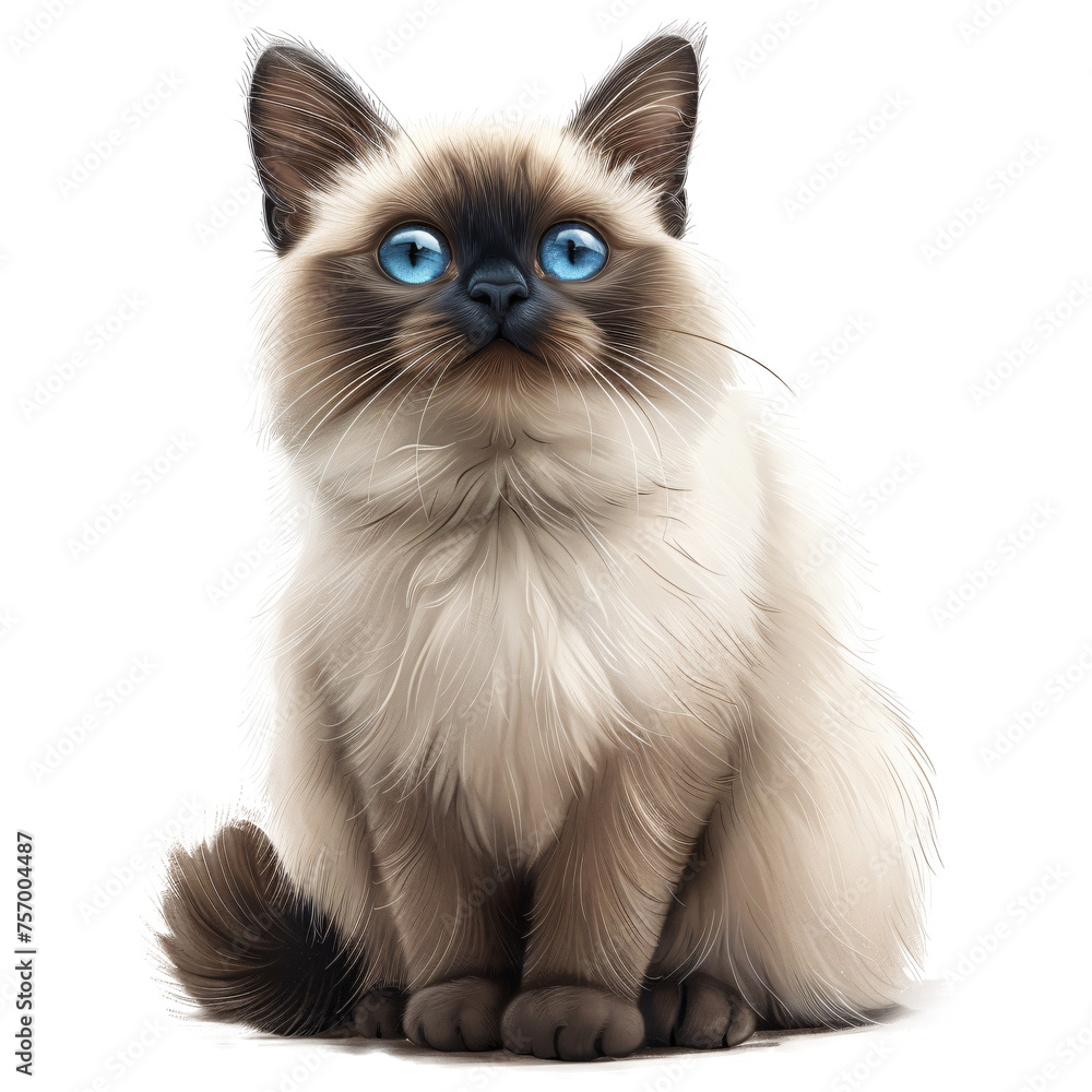 Cat chubby Siamese and transparent background