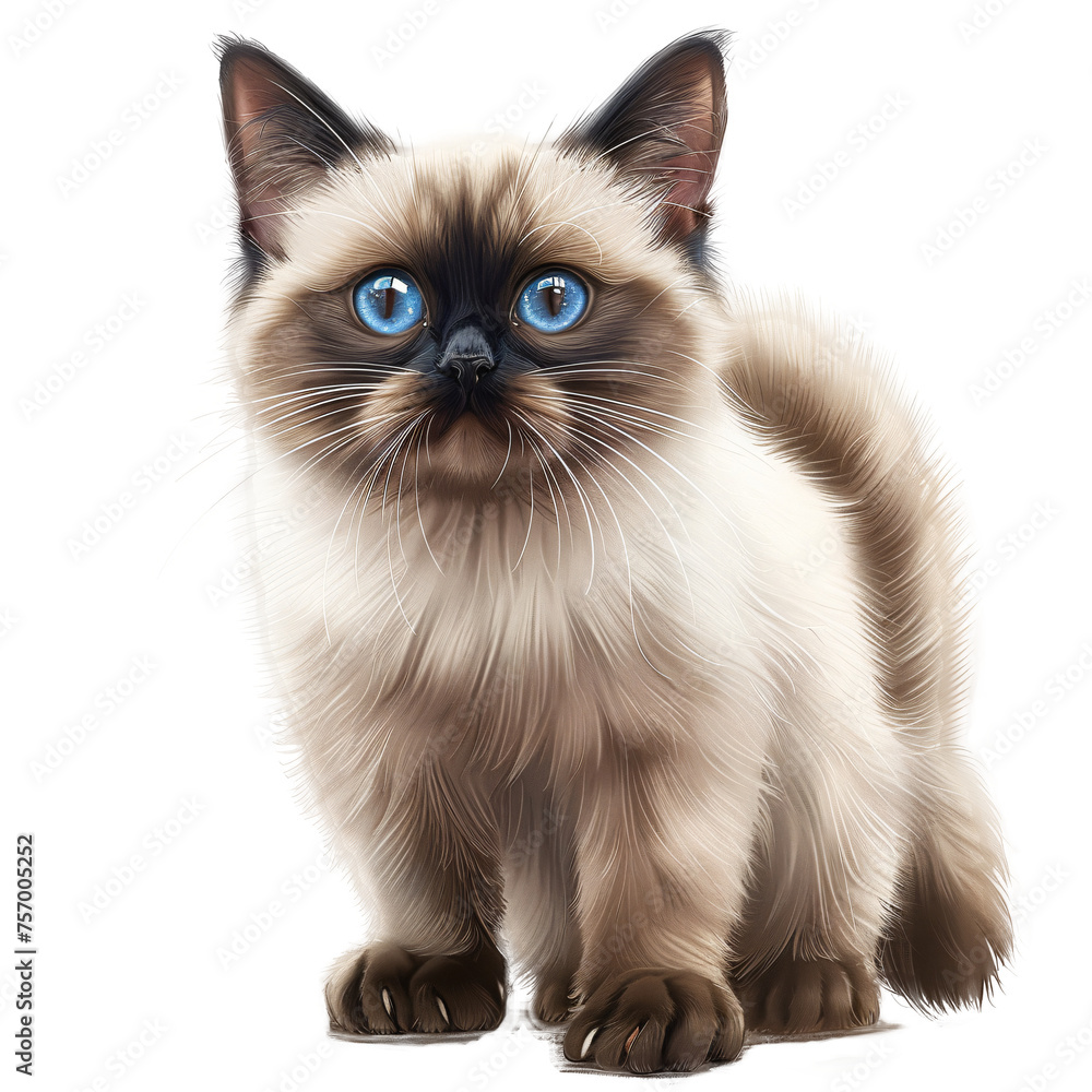 Cat chubby Siamese and transparent background