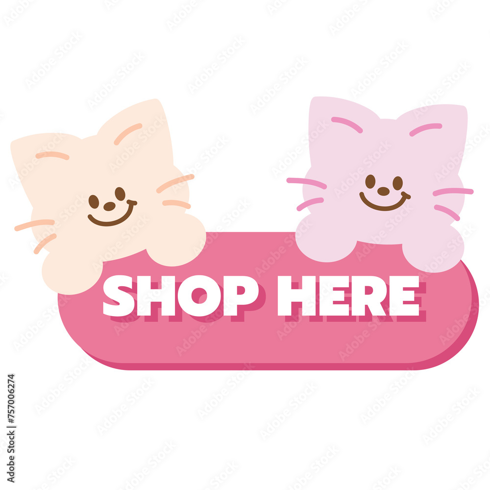 Shop Here button with cat for online shopping, marketing, promotion, sticker, banner, special price, discount, social media, print, ad template, sign, symbol, campaign, tag, web, mobile, animal, pet Shop Here button with cat for online shopping, marketing, promotion, sticker, banner, special price, discount, social media, print, ad template, sign, symbol, campaign, tag, web, mobile, animal, pet
