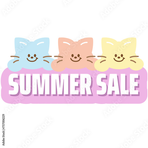 SUMMER SALE tag with cats for online shopping, marketing, promotion, sticker, banner, special price, discount, social media, print, ad template, sign, symbol, campaign, web, mobile, animal, button © PPCREATIVES