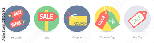 A set of 5 Shopping icons as best offer, sale, coupon