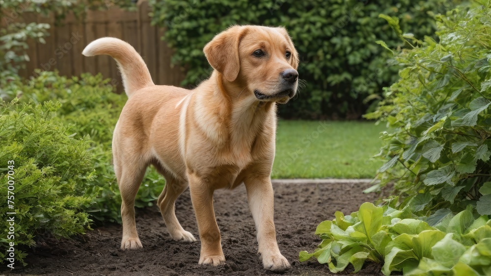 Fox red labrador retriever dog in the garden Fox red labrador retriever dog in the garden