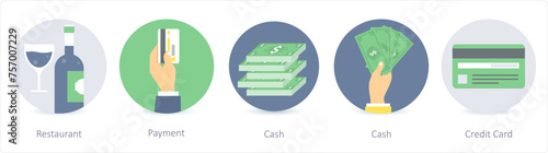 A set of 5 Shopping icons as restaurant, payment, cash