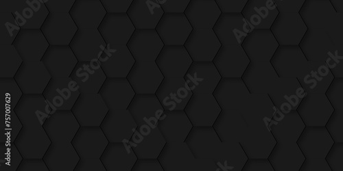 Vector black Hexagonal Background. Luxury transparent Pattern. 3D Futuristic abstract honeycomb mosaic dark black background. geometric mesh cell texture. modern futuristic wallpaper.