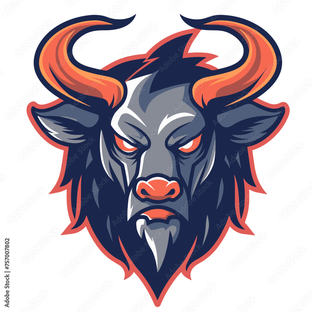 Vector illustration of buffalo head. Mascot template for sport team.